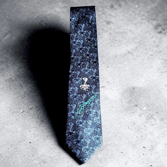 Ed Hardy Other - Vintage Ed Hardy by Christian Audigier Blue Silk Cobra Tie Tattoo Art Y2K